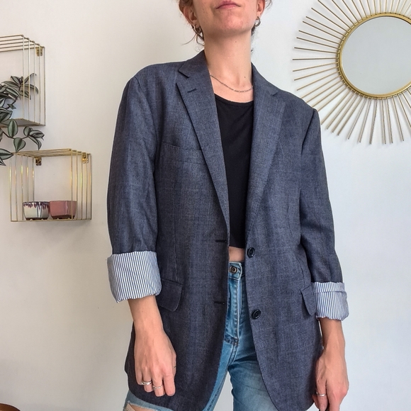 M.J. Bale wool blazer / suit jacket, navy and charcoal checked / plaid, 42R - Picture 5 of 17